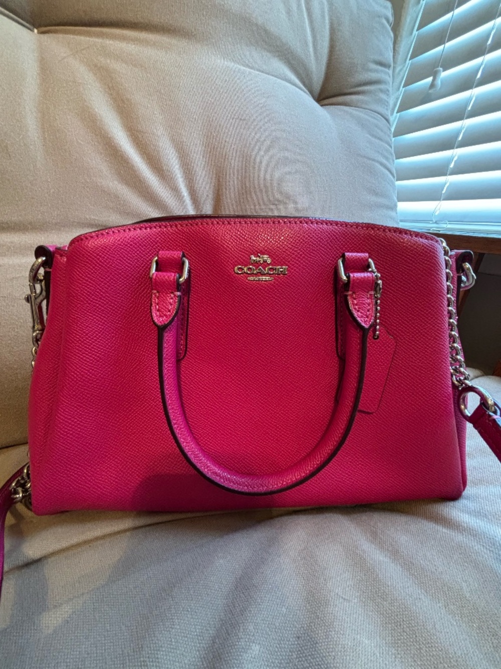 Coach Pink Mini Sage Carryall Satchel.